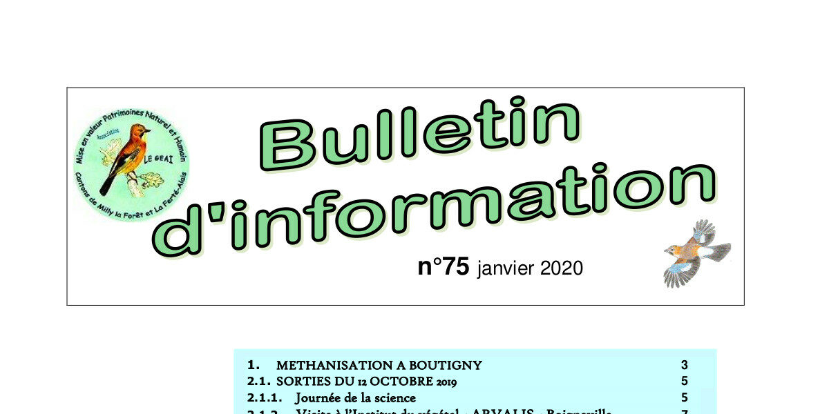 Bulletin d'information n°75 janvier 2020