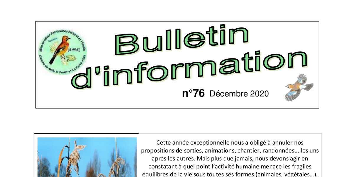Bulletin d'information n°76 décembre 2020