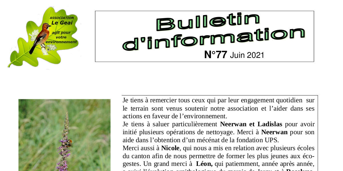 Bulletin d'information n°77 juin 2021