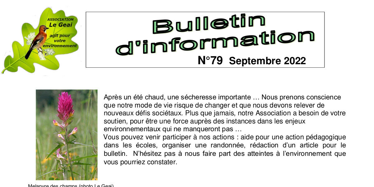 Bulletin d’information n°79 septembre 2022