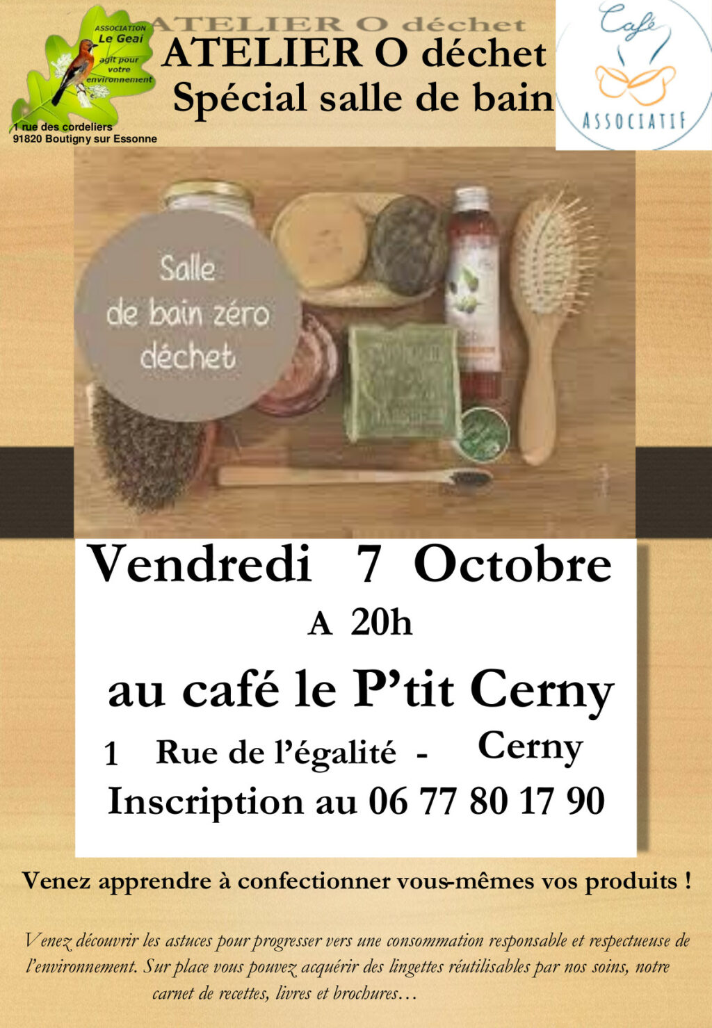 Atelier 0 déchet spécial salle de bain le 7 octobre 2021 au P'tit Cerny.