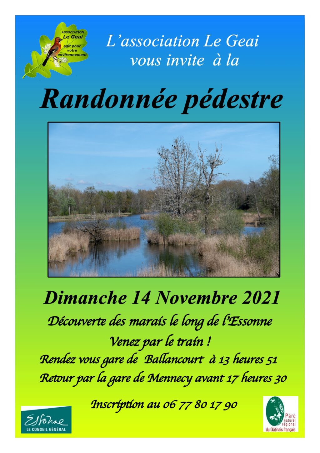 Randonnée pédestre de découverte des marais le long de l'Essonne le dimanche 14 novembre 2021