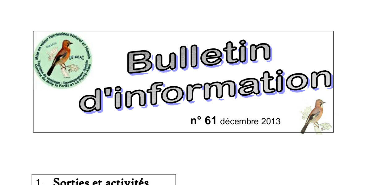 bulletin d'information n°61 de décembre 2013