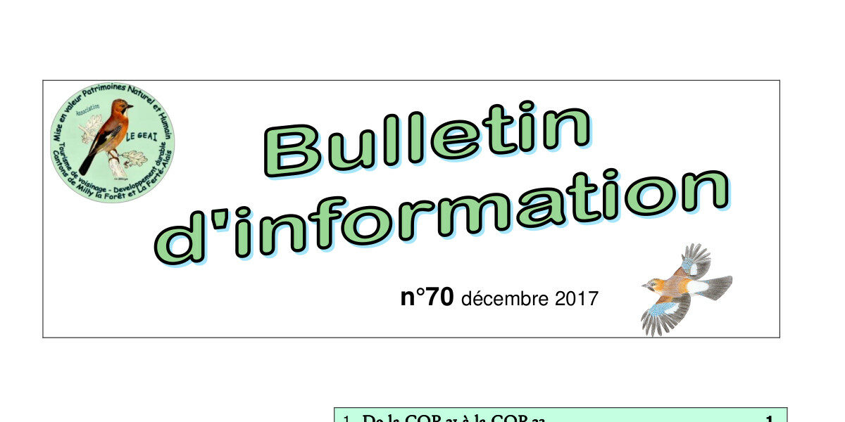 bulletin d'information n°70 de décembre 2017