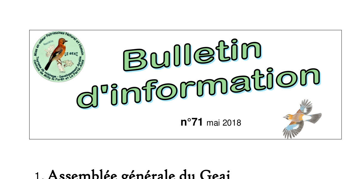 bulletin d'information n°71 de mai 2018