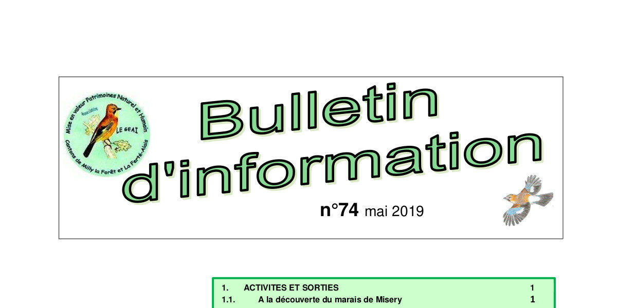 bulletin d'information n°74 de mai 2019