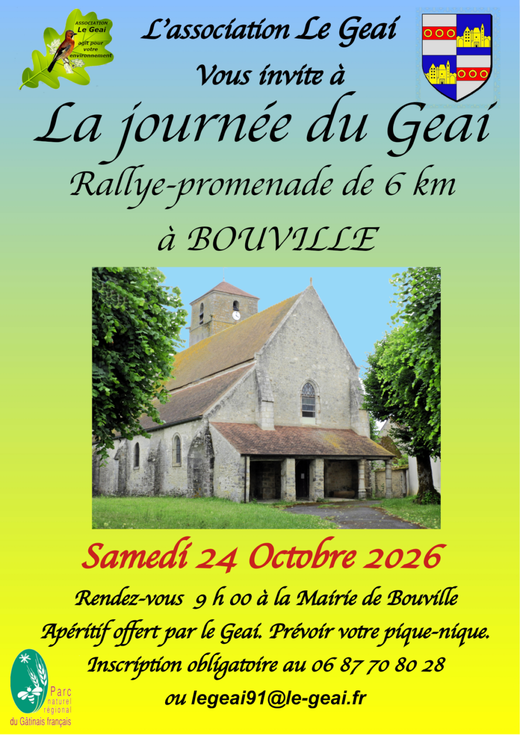 Affiche de la Journée du Geai le samedi 24 octobre 2026 : Rallye pédestre à Bouville.